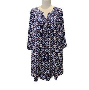 DR2 Navy with Orange & White Design Midi Dress
